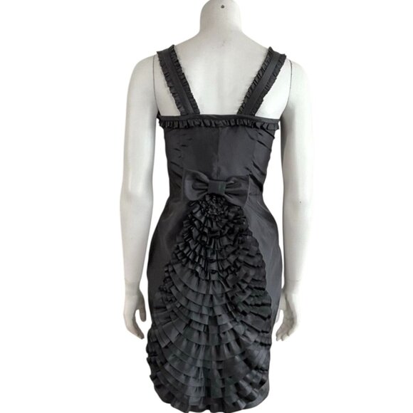 Betsey Johnson Black Cocktail Dress Bow Bustle Tail Rockabilly Goth Rocker 4 - Picture 1 of 11